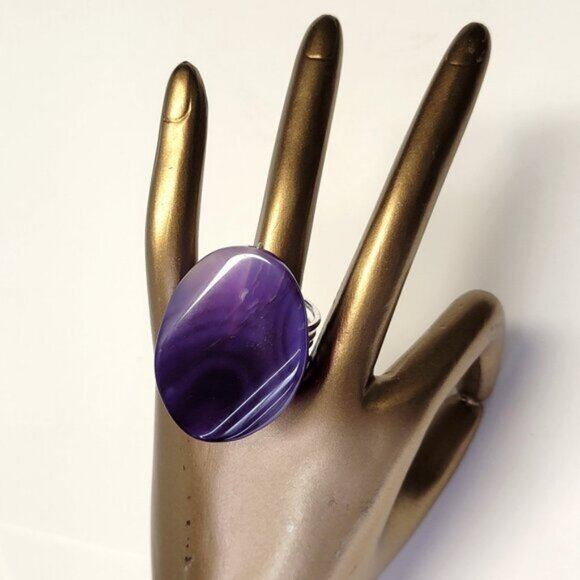 Purple Agate Ring Adjustable Band Handmade Semi Precious Ring - Picture 1 of 7
